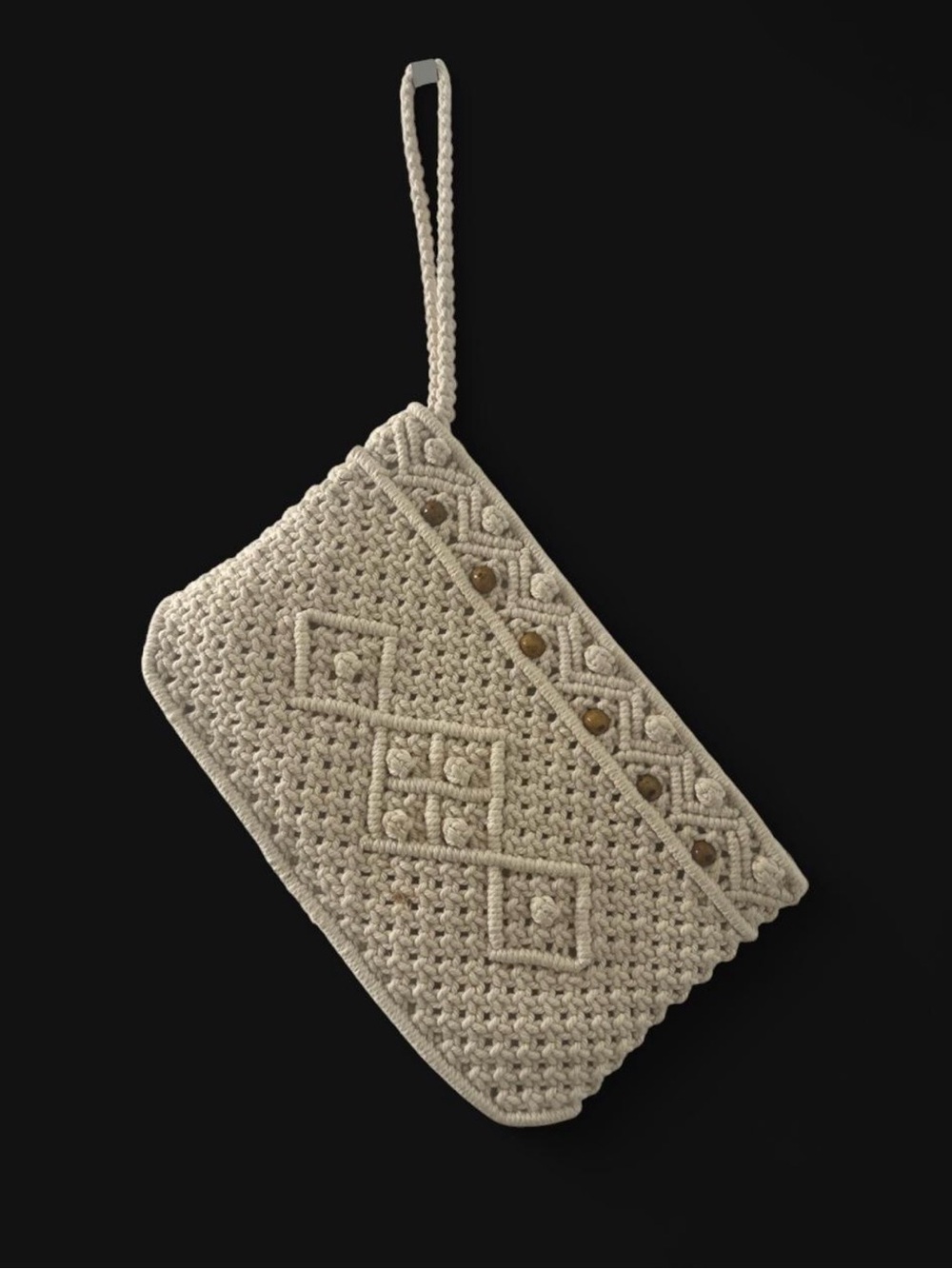 Neutral Cream Crochet Wristlet Clutch